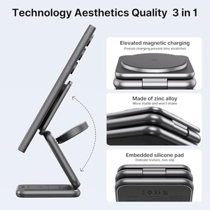 KU XIU 3 in 1 Charging Station for Samsung Phone Watch Buds | Aluminum Alloy Foldable Wireless Charger for Samsung Galaxy S26 S25 Ultra/Galaxy Buds, for Galaxy Watch Ultra 8 7 6 5 4 - color: Grey 1