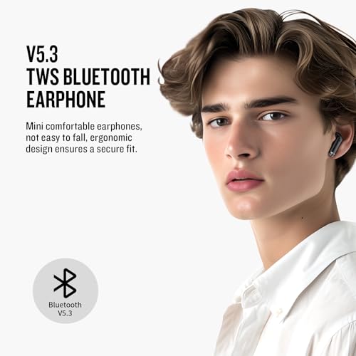 X25 Wireless Earbuds, Semi-in-Ear Bluetooth 5.3 Headphones | Super Bass Sound, Built-in Microphone, Hands-Free Call, 50H Standby Time, Auto Pairing, Compatible with iPhone & Android - color: Black