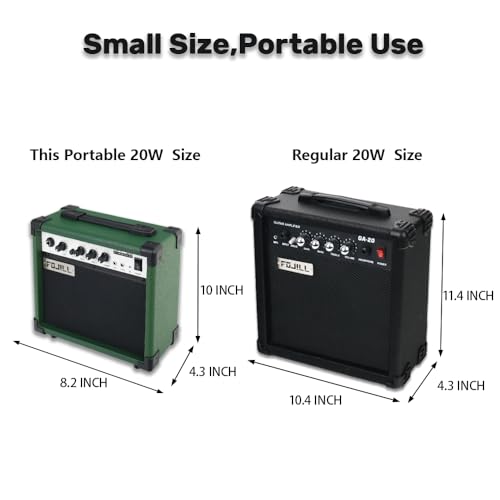 Fojill 20W Watt Electric Guitar Amplifier Amp Practice Small Portable Travel Mini Amp with 3.5 Headphone Jack Aux Distortion Gain Treble Bass Volume (Geen, 20W) - color: Green