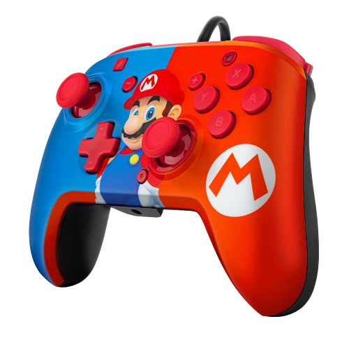 PDP REMATCH Enhanced Wired Power Nintendo Switch Pro Controller, Officially Licensed Switch Lite/OLED Compatible Gamepad, Customizable Programmable Buttons, Super Mario Power Pose (Red & Blue) - color: Red & Blue Mario