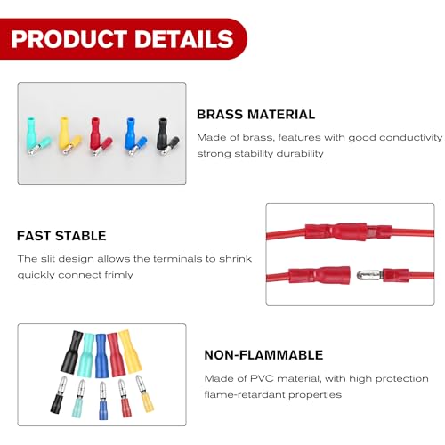 Nilight 200PCS Bullet Terminals Wire Connectors AWG 22-14 | Female & Male Butt Insulated Waterproof Electrical Connector Kit for Automotive Marine Electrical wiring - color: 200PCS Bullet Terminals