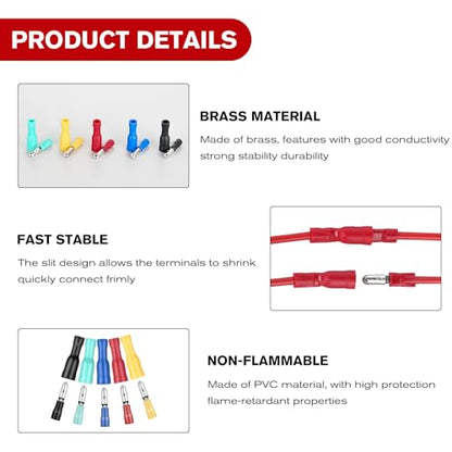 Nilight 200PCS Bullet Terminals Wire Connectors AWG 22-14 | Female & Male Butt Insulated Waterproof Electrical Connector Kit for Automotive Marine Electrical wiring - color: 200PCS Bullet Terminals