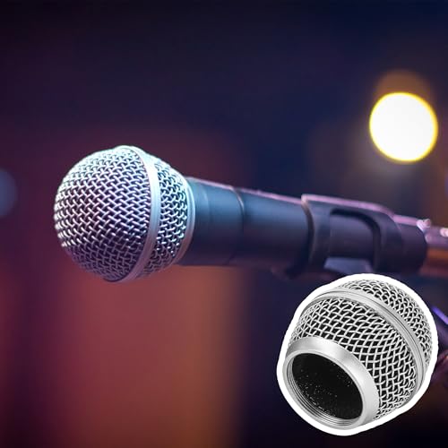 Replacement for DM-RGB SM58 Microphone Ball Head Mesh Grill – Copper Plated with Built-in Foam, Windscreen, Compatible with Digital Handheld Wireless System, Microfono Mic Accessories (2pcs, Silver)