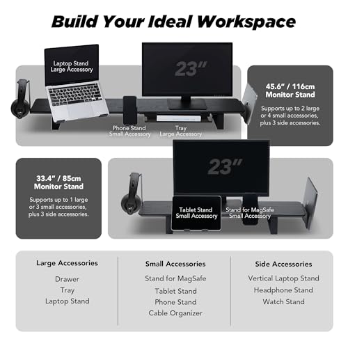 Moodular Phone Stand Add-On for MagSafe & Rails, Do Not Use Alone | Accessory Only, Charger Not Included, Ergonomic Viewing Angle, Flexible Positioning, Wood & Steel Design, Black, MSA-MS