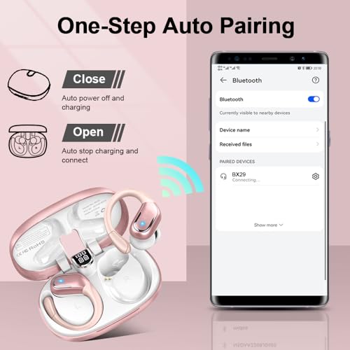 Wireless Earbuds, 75hrs Bluetooth 5.4 Headphone Sport, 2026 Bluetooth Earbuds Deep Bass Over Ear Buds with Earhooks, ENC Noise Cancelling Earphone Mic, IP7 Waterproof for Workout/Running/Gym Rose - color: A-Rose