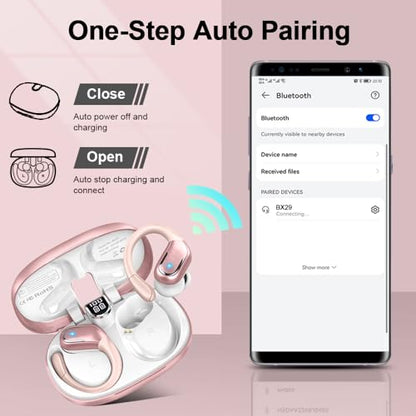 Wireless Earbuds, 75hrs Bluetooth 5.4 Headphone Sport, 2026 Bluetooth Earbuds Deep Bass Over Ear Buds with Earhooks, ENC Noise Cancelling Earphone Mic, IP7 Waterproof for Workout/Running/Gym Rose - color: A-Rose
