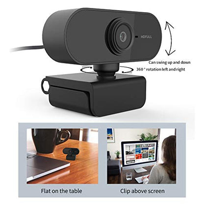 1080P USB Webcam, HD Computer Camera with Microphone and 360 Degree Rotation, for Video Conferencing Online Teaching and Desktop Laptop PC (Black)