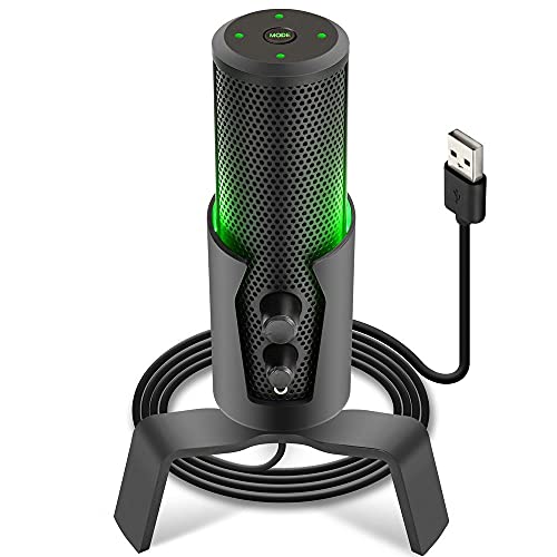 USB Microphone Selectable Pickup Pattern-4 in 1 Polar Pattern Selector Audio Cardioid Condenser Mic w/LED Effect Lights, Podcast Recording Kit for Gaming Streaming Podcasting Studio-Pyle PDMIUSBMT300