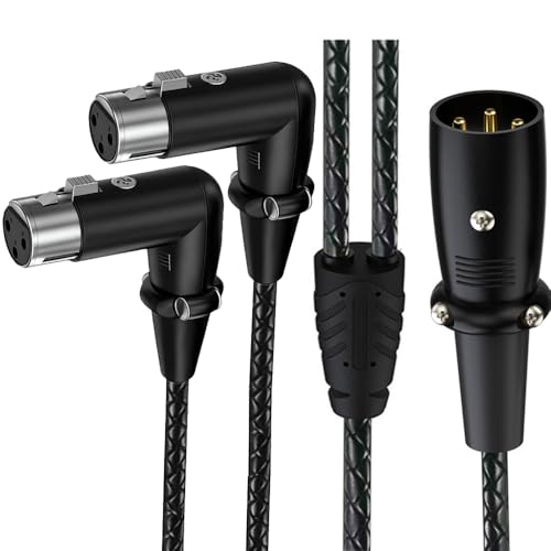 1.64ft XLR 3-Pin Splitter Cable, 1 to 2 MIC Adapter, Male to 90 Degree Dual Female Microphone Audio Cable for MIC Mixer, Recording Studio, Podcast, Speaker, Amplifier, PA DAC Mixing Console - style: Male Straight to Dual Female 90 Degree