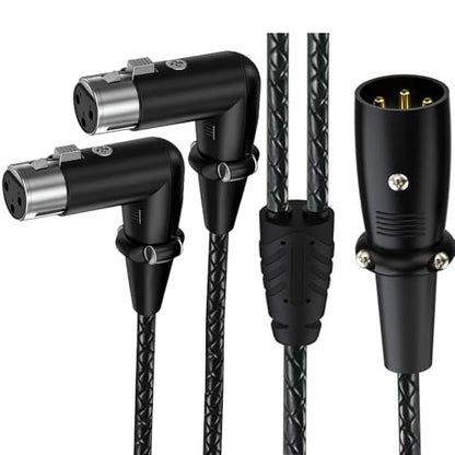 1.64ft XLR 3-Pin Splitter Cable, 1 to 2 MIC Adapter, Male to 90 Degree Dual Female Microphone Audio Cable for MIC Mixer, Recording Studio, Podcast, Speaker, Amplifier, PA DAC Mixing Console - style: Male Straight to Dual Female 90 Degree
