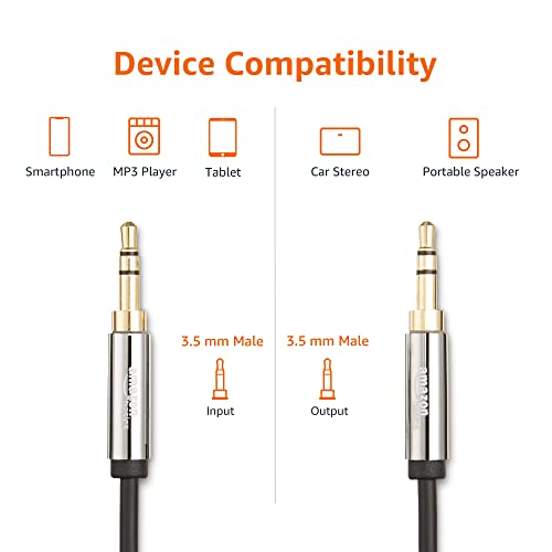 Amazon Basics 3.5mm Male-to-Male Stereo Audio Cable for Speakers, Home Stereos, Car Stereo, Tablets and Smartphones, Gold-Plated Plugs, 4 Foot, Black - size: 4 ft (1 Pack)