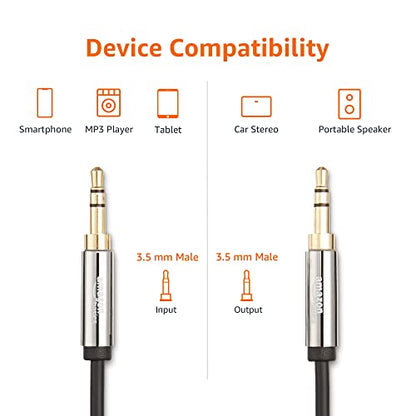 Amazon Basics 3.5mm Male-to-Male Stereo Audio Cable for Speakers, Home Stereos, Car Stereo, Tablets and Smartphones, Gold-Plated Plugs, 4 Foot, Black - size: 4 ft (1 Pack)