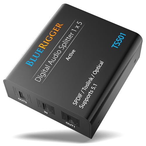 BlueRigger Digital Optical Audio Splitter (1x5 Active Toslink Splitter) - size: 1x5, style: Active