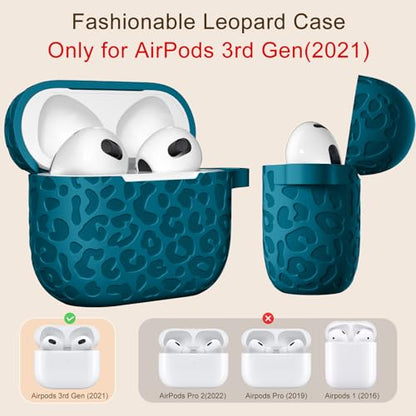 Compatible with AirPod Case 3rd Generation, Leopard Engraved Soft Silicone Skin Cover Full Protective Case,Compatible with Apple AirPod 3rd Generation Case,Front LED Visible - color: Blue, size: AirPods 3rd Case