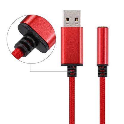 USB to 3.5 mm Jack Audio Headset Adapter Cable 0.6 Feet,External Stereo Sound Card Supported USB to TRRS 4-Pole aux Port Headphones, Compatible with Laptop,PC, Mac, PS4, Desktops etc (Red) - color: Red