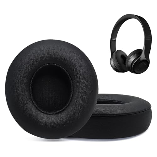 Replacement Ear Pads for Beats Solo 2 & Solo 3 Wireless On-Ear Headphones, Ear Cushions, Headset Earpads, Ear Cups Cover with Soft Protein Leather (Black) - color: Black