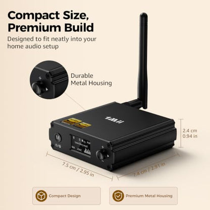 1Mii DS220 Bluetooth Receiver for Home Stereo, Hi-Res LDAC & aptX HD HiFi Audio Adapter with Audiophile DAC, Optical/RCA Outputs for Stereo System, Amplifier, OLED Display, 7 EQ