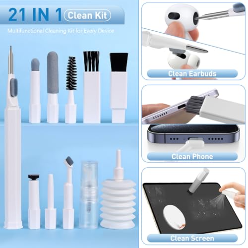 21-in-1 Keyboard Cleaning Kit with Mini Vacuum Cleaner Laptop Cleaning Kit Electronic Cleaner Brush Tool Kit Computer Keyboard Screen Cell Phone Cleaning Kit for Earbud PC Camera Cleaning Kit