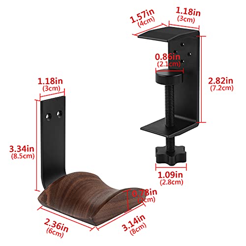 GEEKRIA Walnut Headphone Holder with Metal Desk Clamp, Walnut Headband Rest Headset Hanger, Space-Saving Under Desk Mount for AirPods Max, Sony WH-1000XM Series and Other Over-Ear Headphones