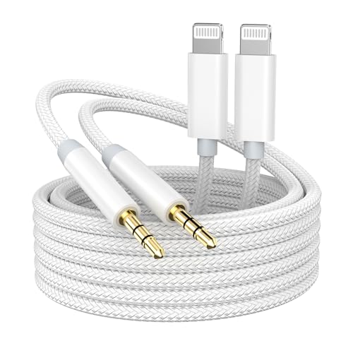 [Apple MFi Certified] iPhone Aux Cord for Car 2 Pack 3.3ft White | Lightning to 3.5 mm AUX Audio Nylon Braided Cable Cord to Car Home Stereo/Speaker/Headphone for iPhone 14 13 12 11 Pro Max - size: Lightning/Woven