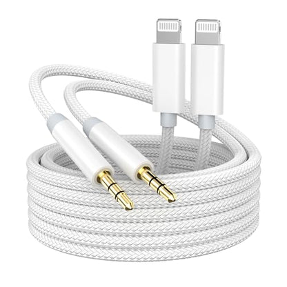 [Apple MFi Certified] iPhone Aux Cord for Car 2 Pack 3.3ft White | Lightning to 3.5 mm AUX Audio Nylon Braided Cable Cord to Car Home Stereo/Speaker/Headphone for iPhone 14 13 12 11 Pro Max - size: Lightning/Woven