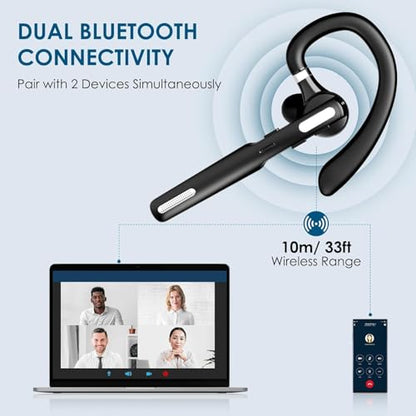 Bluetooth Headset, Wireless Bluetooth Earpiece V5.3 Hands-Free Earphones with Built-in Mic for Cell Phone/PC Tablet/Laptop Computer, Headphones for Trucker/Driver/Business