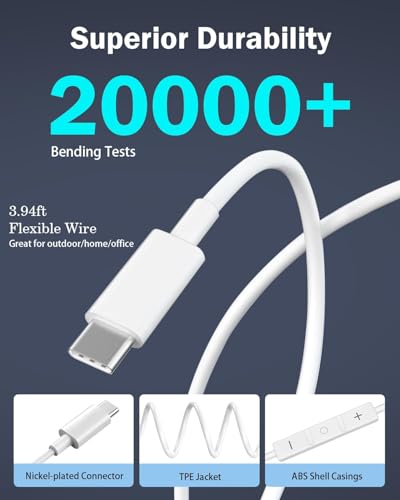 [Apple MFi Certified] USB C Headphones for iPhone, 2-Pack Wired Earphones | Built-In Remote for Music, Calls and Volume Control; Compatible with iPhone 17/16/15, Galaxy and Pixel; 5-Year Warranty. - color: C-white