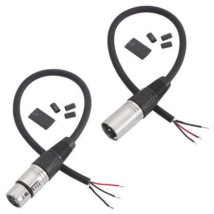 2PCS 1FT XLR 3PIN M/F to 3Wire Pigtail Cable with HeatShrink Tubes | 1 Male plus 1 Female kit，Perfect for Microphone Replacement or Repair - style: XLR M/F