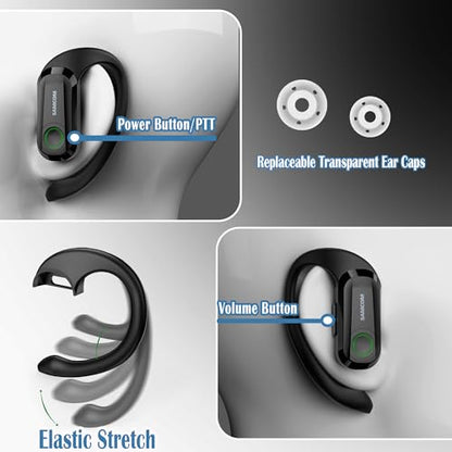 SAMCOM Wireless Earpiece with 2 Pin Dongle for FPCN30A/FPCN10A 2-Way Radios | BTEAR-02 Wireless Headset with PTT Microphone for K Plug Walkie Talkie, for School Retail Hotel Business (Radios Not Include)