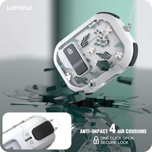 WENEW for AirPods Pro 3 Case (2025) Cover Secure Lock Automatic Snap Switch Clip Cleaner Kit Lanyard Women Stylish Flower Hard Shell Full Body Front LED Visible (Green Leaves, AirPods Pro 3) - color: Green Leaves, size: AirPods Pro 3