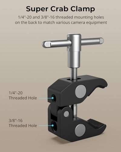 SMALLRIG Clamp w/ 1/4" and 3/8" Thread and 9.8 Inches Adjustable Friction Power Articulating Magic Arm with 1/4" Thread Screw for LCD Monitor/LED Lights - KBUM2732B - size: 9.8''+arm only