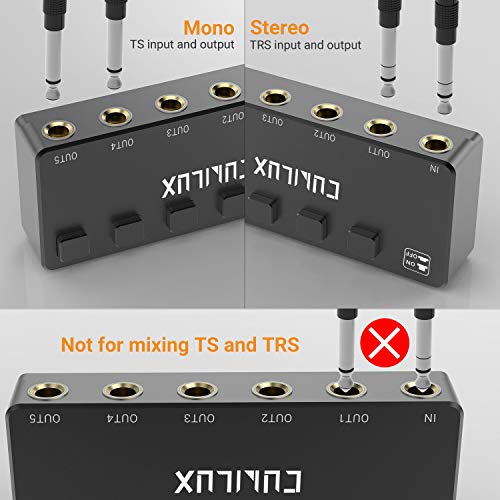 Cubilux 5-Way 6.35mm Stereo Audio Splitter with Switch, Passive Multi 1/4” AUX Distributor, Quarter Inch TRS Splitter Box/HUB for Instrument Cable, Headphones, Speaker, Guitar, Keyboard, Pedal - color: Black, Switcher Control