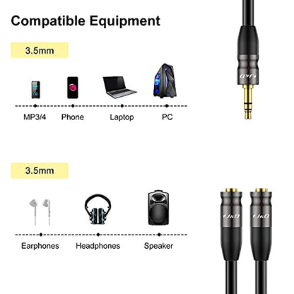J&D Headphone Splitter 3.5 mm Audio Stereo Y Splitter Cable, 1/8 inch TRS Male to Dual 1/8 inch TRS Female Headphone Jack Adapter Aux Extension Cable for Phone/PS4/Switch/Tablet, 0.65 ft (Pack of 2) - size: 0.65 Feet (Pack of 2)