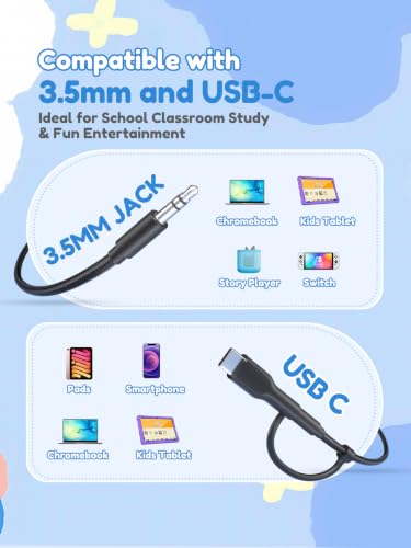 Acer OHW328 2 in 1 Kids Headphones Wired for School - 3.5mm & USB-C Jack | Over Ear Design, 85/94dB Safe Volume Limit, Wired Headphones for Boys Girls Classroom Yoto Player Chromebook Travel - color: 2 in 1 Black Red