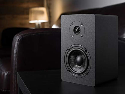 Micca PB42X Powered Bookshelf Speakers, 30W RMS, Desktop Stereo Pair, Black | 2-Way, 4-Inch Carbon-Fiber Woofer, 0.75-Inch Silk-Dome Tweeter, RCA AUX Inputs, Active Near Field Studio Monitor