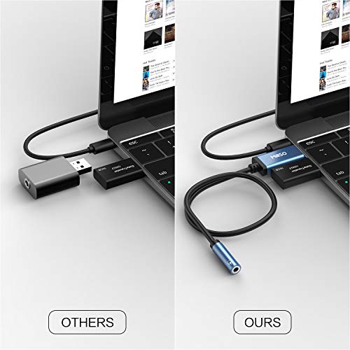 USB to 3.5mm Audio Jack Adapter TRRS USB to Aux Audio Jack 3 Feet | Sapphire Blue, Metal Shell, Premium External Stereo USB Sound Card for Headphone, Speaker, PS4, PS5, PC, Laptop, Desktop - size: 3 Feet