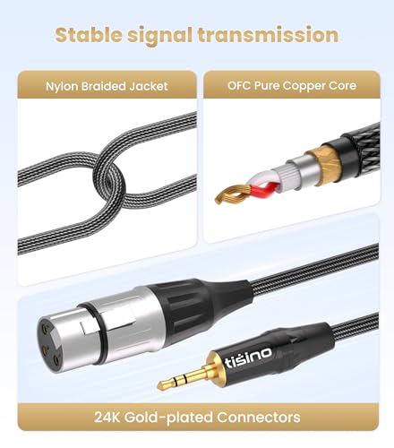 Tisino Female XLR to 3.5mm Balanced Microphone Cable Adapter, 1 FT | XLR Female to 1/8" Jack Microphone Cable for Shotgun Mic/DSLR Camera, Gold-Plated Aux to XLR Audio Cable - size: 1ft