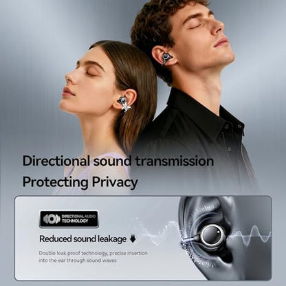 Open Ear Wireless Earbuds for Women with Makeup Mirror Charging Case, Clip-on Bluetooth 6.0 Headphones with Spatial Audio, Includes Flower & Butterfly Earrings, Long Battery Life (Black) - color: Black