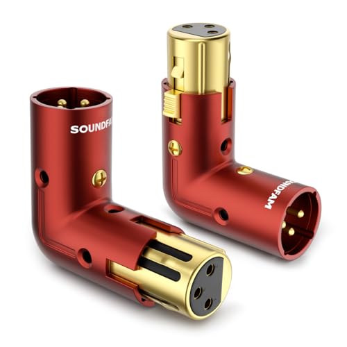 Adjustable 90-Degree XLR Adapter, 2-Pack for Microphone Cable | 24K Gold-Plated XLR Male to Female Connectors, Red Metal Housing for Microphone, Audio Interface, Mixer & PA System