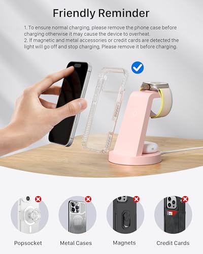 Anlmz 3 in 1 Charging Station for iPhone, Wireless Charger for iPhone 17 16e 16 15 14 13 12 11 X Pro Max & Apple Watch - Charging Stand Dock for AirPods (Pink) - color: Pink
