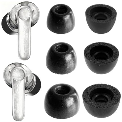 Replacement Memory Foam Eartips for EarFun Earbuds,3 Pairs,Black