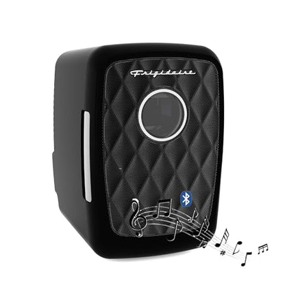 Frigidaire Mini Portable Compact Personal Fridge Cooler, 4 Liter Capacity Chills Six 12 oz Cans, Includes Plugs for Home Outlet & 12V Car Charger - BLACK, BUILT IN BLUETOOTH SPEAKER - color: Black