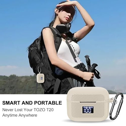 Compatible with TOZO T20 Case Cover, Soft Silicone Skin Case with Keychain, Shock Absorbing and Anti-Drop Protective Case with LED Power Display for Men and Women [Front LED Visible] White - color: White
