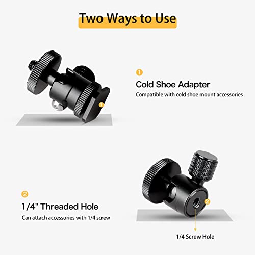 koolehaoda 1/4 Mini BallHead & Hot Shoe Mount Adapter for Camera Video Light Tripod Monopod (1/4 Ball Head) | 360° Swivel Ball Head for Video Light Tripod Monopod, Lightweight Aluminum, Cold Shoe Compatible, Compact Design - size: 1/4 Ball head