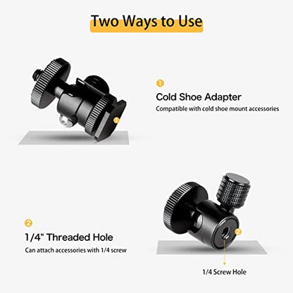 koolehaoda 1/4 Mini BallHead & Hot Shoe Mount Adapter for Camera Video Light Tripod Monopod (1/4 Ball Head) | 360° Swivel Ball Head for Video Light Tripod Monopod, Lightweight Aluminum, Cold Shoe Compatible, Compact Design - size: 1/4 Ball head