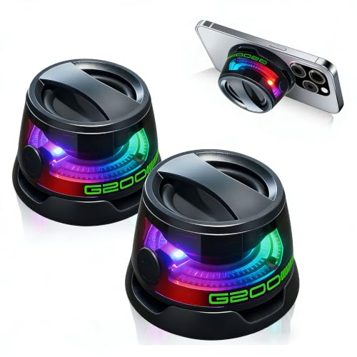 2 Pack G200 Magnetic Mini Bluetooth Speaker w/ RGB Lights & Phone Stand | Portable Magnetic Wireless Stereo Speaker Set, Small Wireless Speaker for Desk Hiking Camping Shower, Ideal Gift,2 black - color: Black for 2