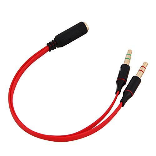 2 in 1 Combo Transducer Headphone Audio Cable Audio Line 3.5mm Audio Splitter Adapter for Microphone Earphone (Red) - color: Red