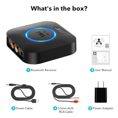 1Mii B06+ Bluetooth Receiver, Hi-Fi Wireless Audio Adapter, Bluetooth 5.3 Receiver with 3D Surround aptX HD aptX Low Latency for Home Music Streaming Stereo System - color: Black