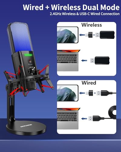 Dual Mode Wireless USB Microphone with Noise Cancellation for iPhone PC | Real-Time Monitoring, Cardioid Capture, RGB Gaming Mic for ASMR, Laptop, Computer, PS5, Streaming, Content Creation Recording