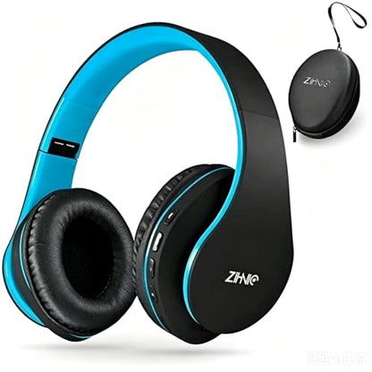 ZIHNIC Bluetooth Headphones Over-Ear, Black/Blue | Foldable Wireless and Wired Stereo Headset Micro SD/TF - color: Blue